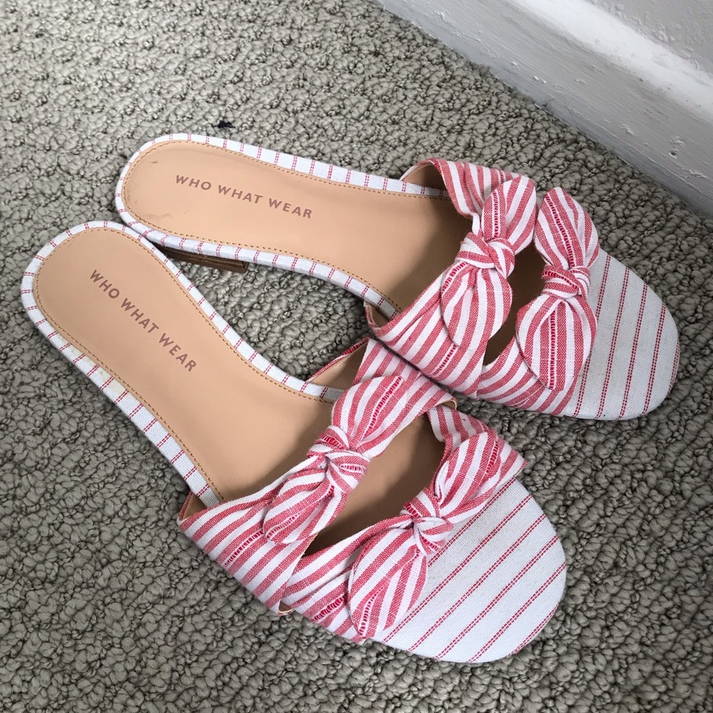 WHO WHAT WEAR pink/white slides - 6.5